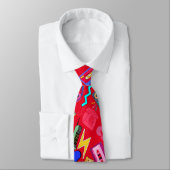  80's Pattern 01.w Rood BG Stropdas (Gebonden)