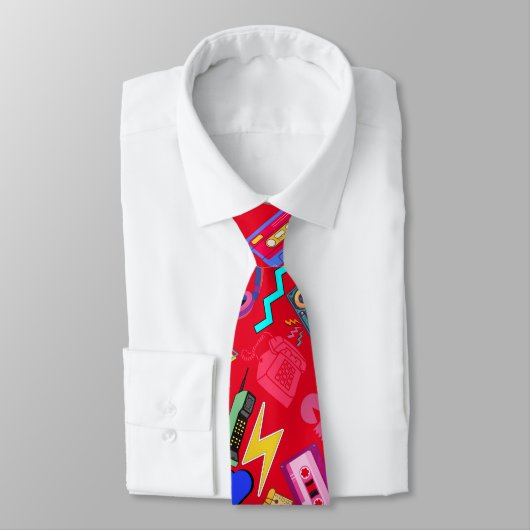 80's Pattern 01.w Rood BG Stropdas (Gebonden)