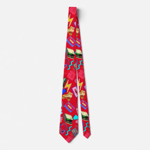 80's Pattern 01.w Rood BG Stropdas