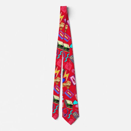 80's Pattern 01.w Rood BG Stropdas (Achterkant)