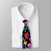 80's Pattern 01.w Zwart BG Stropdas (Gebonden)