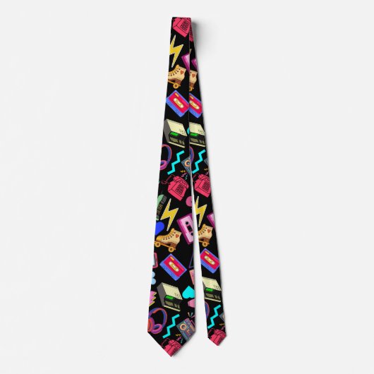 80's Pattern 01.w Zwart BG Stropdas (Voorkant)