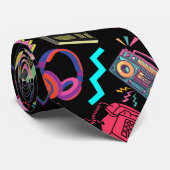80's Pattern 01.w Zwart BG Stropdas (Opgerold)