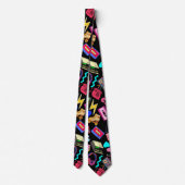 80's Pattern 01.w Zwart BG Stropdas (Achterkant)