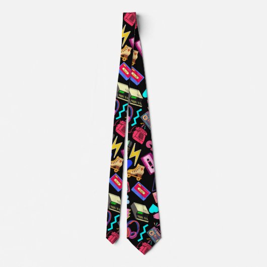 80's Pattern 01.w Zwart BG Stropdas (Achterkant)