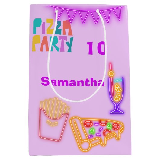 80s Pizza Feest Cadeautas - Neon Arcade Thema (Voorkant)