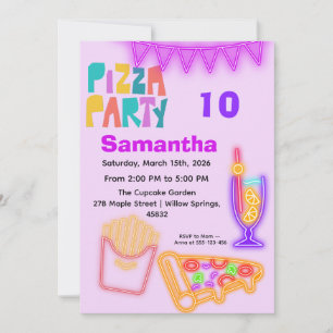 80s Pizza Feest Uitnodiging - Neon Arcade Thema