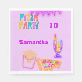 80s Pizza Party Napkins - Neon Arcade Design Servet