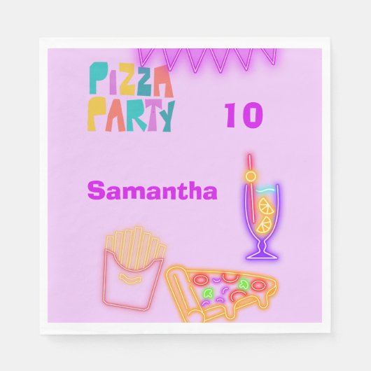 80s Pizza Party Napkins - Neon Arcade Design Servet (Voorkant)