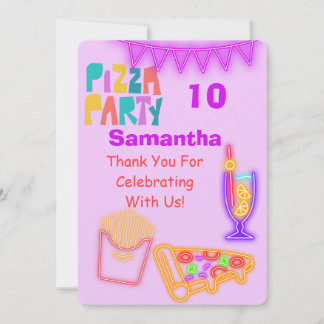 80s Pizza Party Thank You Card - Neon Bedankkaart