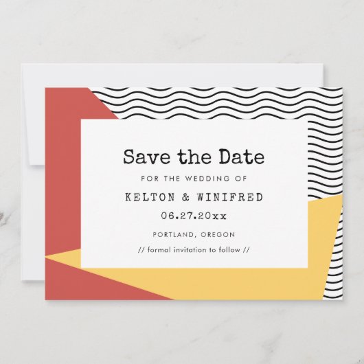 80s Pop art Memphis stijl bruiloft Save The Date (Voorkant)