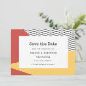 80s Pop art Memphis-stijl bruiloft Save The Date (Staand voorkant)