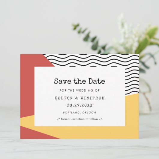 80s Pop art Memphis-stijl bruiloft Save The Date (Staand voorkant)