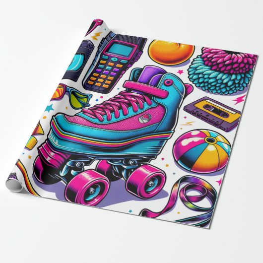 80s Pop Cultuur Iconen Cadeaupapier (Uitgerold)