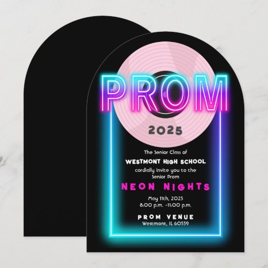 80's Prom Theme Invitation Kaart (Voorkant / Achterkant)