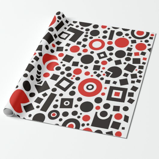 80s Red & White Geometric Pattern Retro Cadeaupapier (Uitgerold)