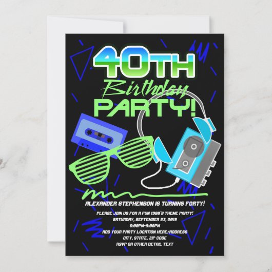 80s Retro 40th Birthday Party Kaart (Voorkant)