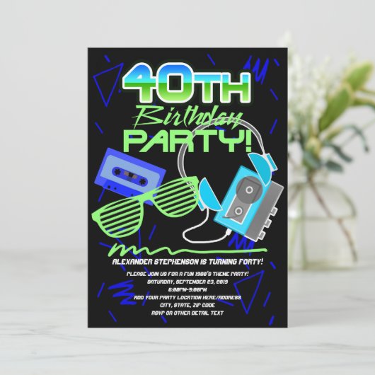 80s Retro 40th Birthday Party Kaart (Staand voorkant)