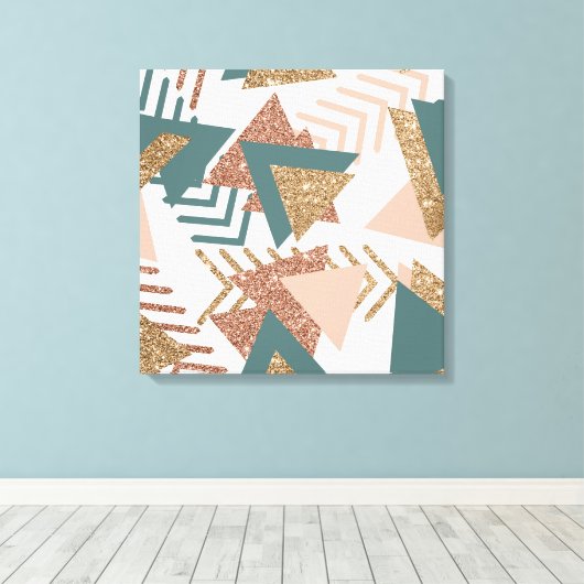 80s Retro Abstract | 70s Groen en Goud Palet Canvas Afdruk (Insitu (Houten vloer))