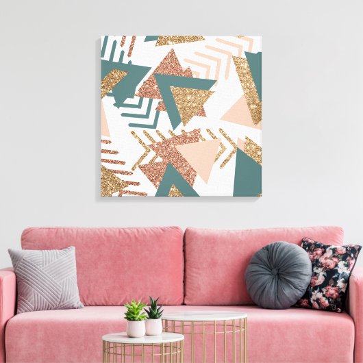 80s Retro Abstract | 70s Groen en Goud Palet Canvas Afdruk (Insitu (Woonkamer))