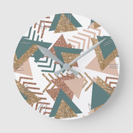 80s Retro Abstract | 70s Groen en Goud Palet Ronde Klok (Voorkant)