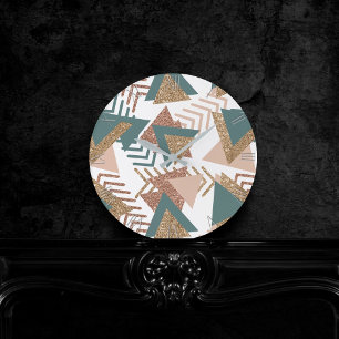 80s Retro Abstract   70s Groen en Goud Palet Ronde Klok