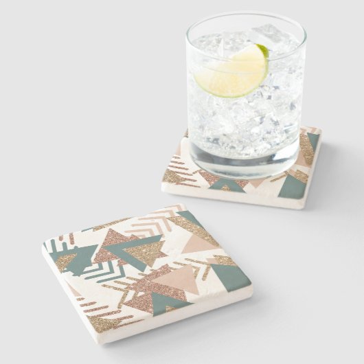 80s Retro Abstract | 70s Groen en Goud Palet Stenen Onderzetter (Zijkant)