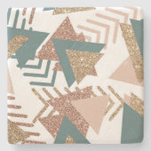 80s Retro Abstract | 70s Groen en Goud Palet Stenen Onderzetter (Voorkant)