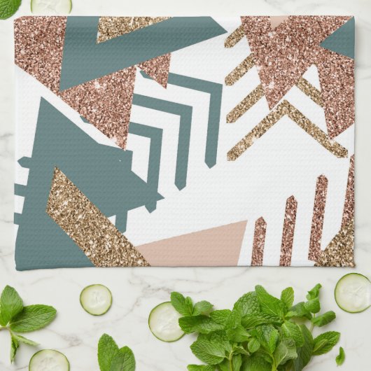 80s Retro Abstract | 70s Groen en Goud Palet Theedoek (Gevouwen)