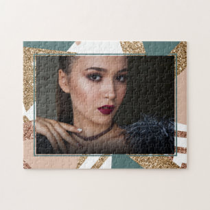 80s Retro Abstract 70s Groene en Gouden Foto Legpuzzel