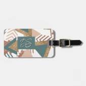 80s Retro Abstract | 70s Groene en Gouden Monogram Bagagelabel (Voorkant horizontaal)