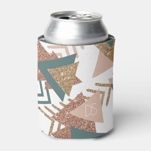 80s Retro Abstract | 70s Groene en Gouden Monogram Blikjeskoeler (Blikje Voorkant)