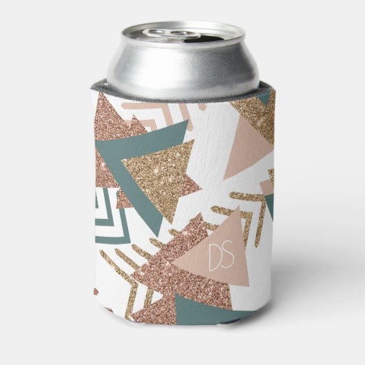 80s Retro Abstract | 70s Groene en Gouden Monogram Blikjeskoeler (Blikje Achterkant)