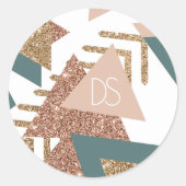 80s Retro Abstract | 70s Groene en Gouden Monogram Ronde Sticker (Voorkant)