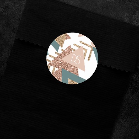 80s Retro Abstract | 70s Groene en Gouden Monogram Ronde Sticker