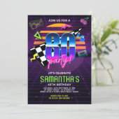 80s Retro Birthday Party Invitation Kaart (Staand voorkant)