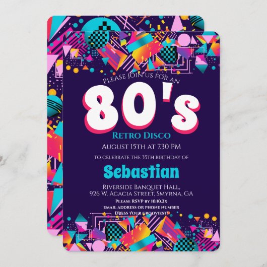 80s Retro Birthday Party Kaart (Voorkant / Achterkant)