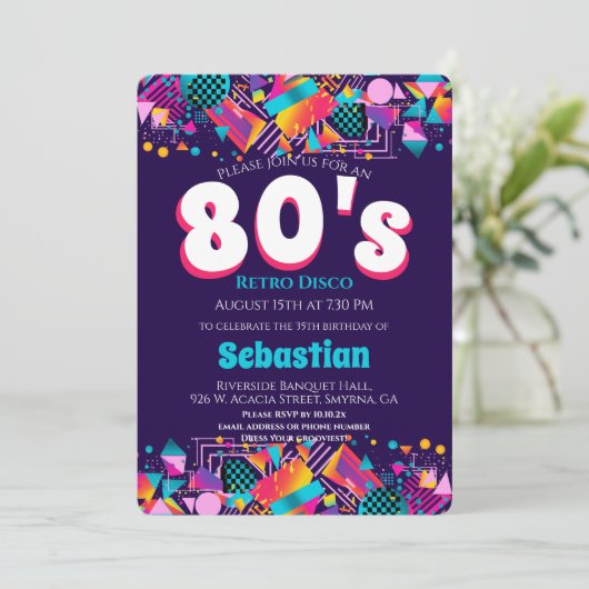 80s Retro Birthday Party Kaart (Staand voorkant)