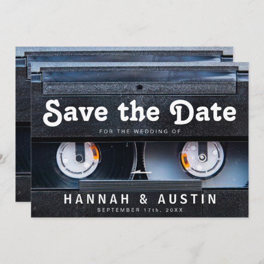 80s Retro Cassette 1980s Wedding Save the Date (Voorkant / Achterkant)