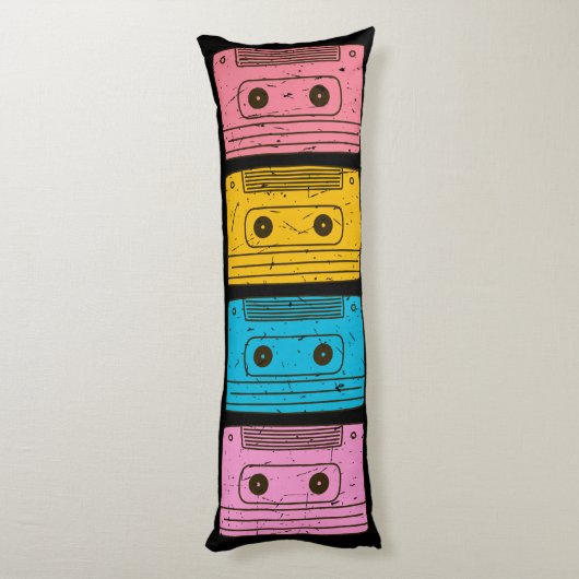 80s Retro Cassette Mix Tape Tech Nostalgie Lichaamskussen (Achterkant (Verticaal))