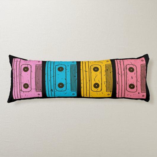 80s Retro Cassette Mix Tape Tech Nostalgie Lichaamskussen (Voorkant)