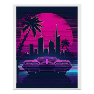 80s Retro Cityscape – Neon Cyberpunk Aesthetiek Perfect Poster
