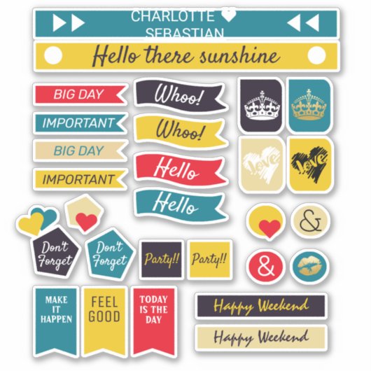 80s Retro Colour Crown Love Heart Planner Sticker (Voorkant)