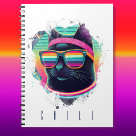 80s Retro Cool Cat met zweetband en zonnebril Notitieboek