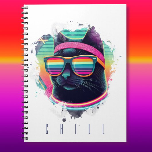 80s Retro Cool Cat met zweetband en zonnebril Notitieboek