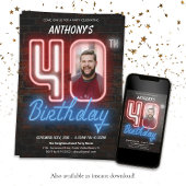 80s Retro Custom Foto Neon 40th Verjaardag Kaart