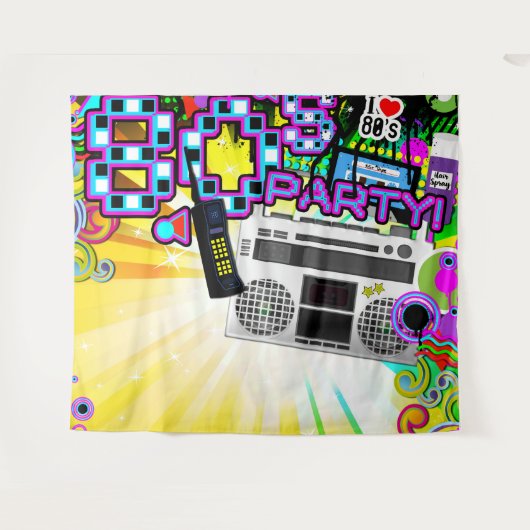 80's Retro Dance Birthday Party achtergrondinforma Wandkleed (Voorkant (horizontaal))