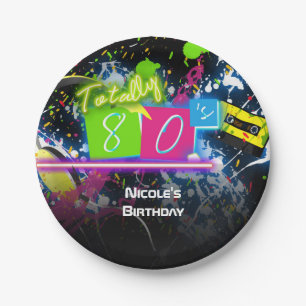 80's Retro Feestelijke Verjaardagsfeest Neon Glow Papieren Bordje