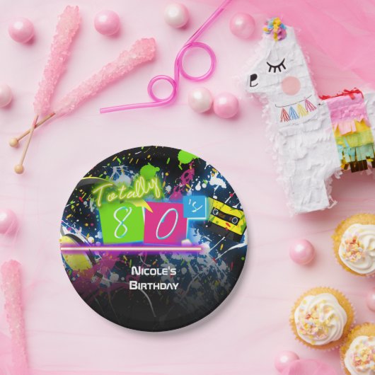 80's Retro Fun Verjaardagsfeest Neon Glow Splatter Papieren Bordje (Feest)