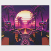 80s retro futuristic sci-fi achtergrond met motor cadeaupapier (Vlak)
